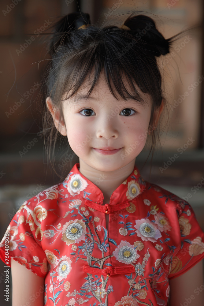 Portrait of asian little girl in chinese cheongsam Portrait of asian little girl in chinese cheongsam