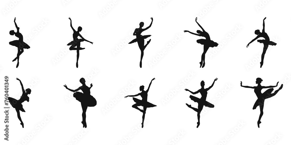 Woman Ballet Silhouette - obrazy, fototapety, plakaty 