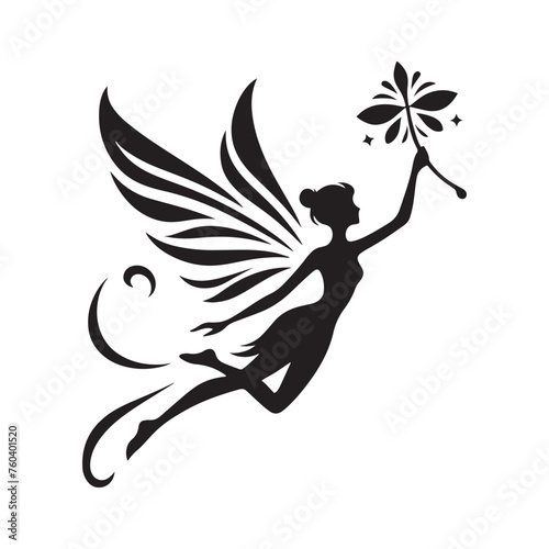 Fairy Vector Silhouette for Whimsical Designs, Magical Projects, and Enchanting Decoration. Black Fairy Illustration, Fairy Vector.