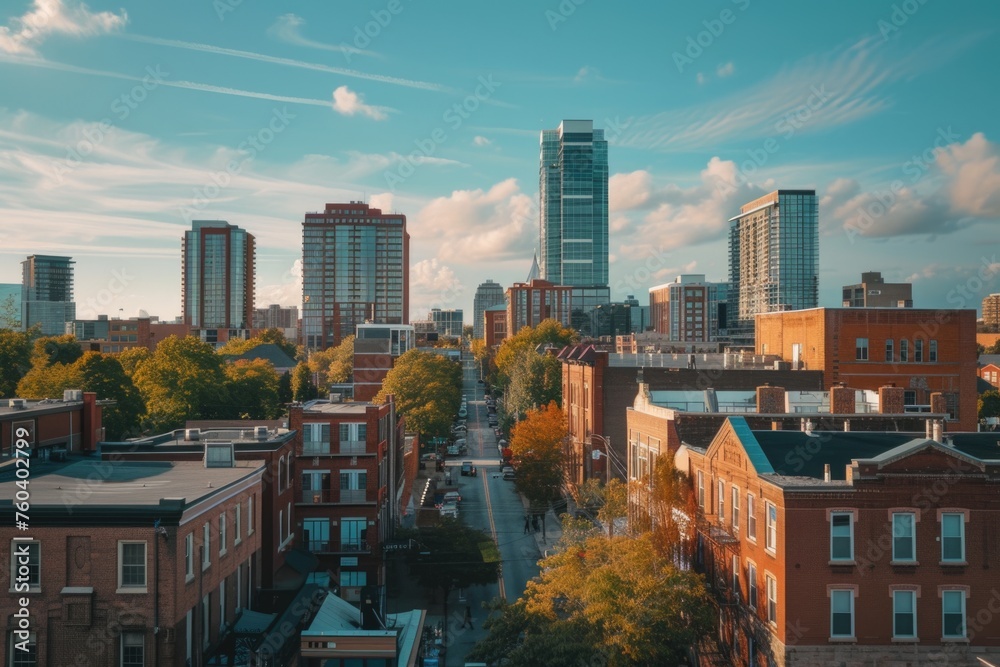 Cityscape with modern buildings and autumn trees. Cityscape with modern buildings and autumn trees.