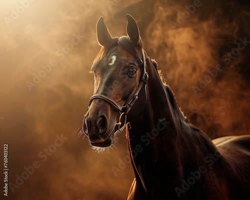 Elegant horse in studio, detailed view, soft backlight,