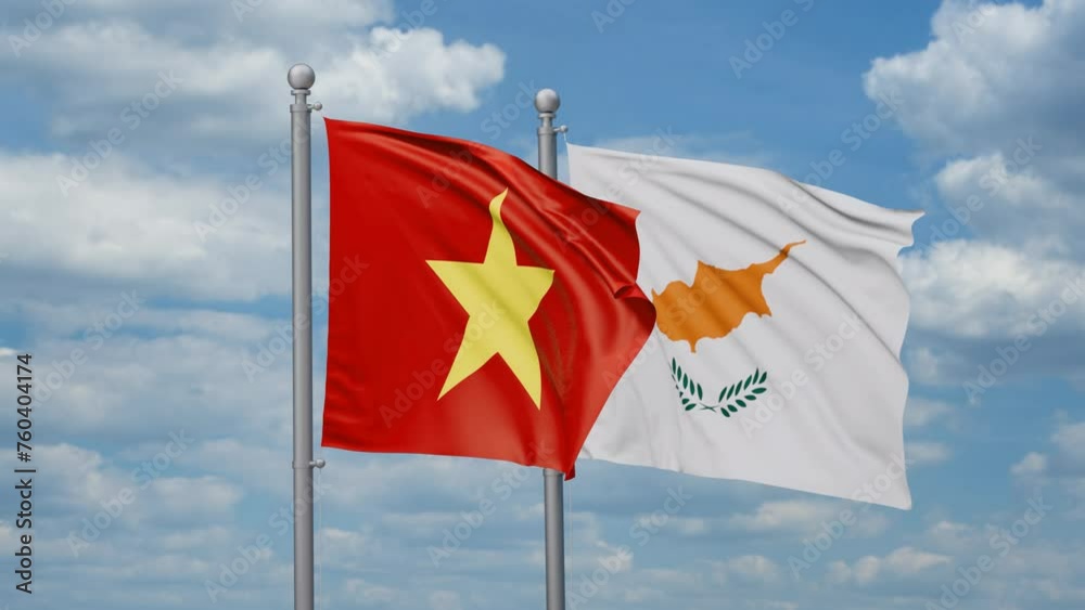 Cyprus and Vietnam two flags waving together, looped video, two country relations concept Cyprus and Vietnam two flags waving together, looped video, two country relations concept