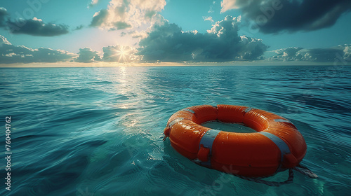 Lifebuoy floating in the open ocean photo