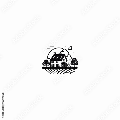 Farm house line art logo icon design
