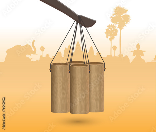 Khmer elements design vector Bamboo pipe  of Khmer new year. photo