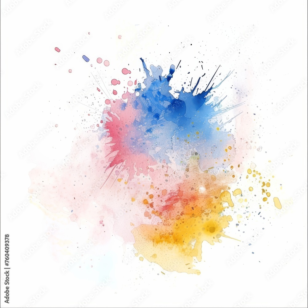 Watercolor splashes of blue, pink, and yellow blend whimsically, offering a playful backdrop for creative design.