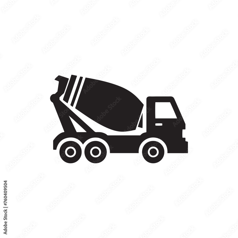 Fototapeta premium Concrete Creations: Authentic Cement Mixer Silhouette Vector for Construction Projects and Industrial Designs. Concrete truck illustration, Truck vector.