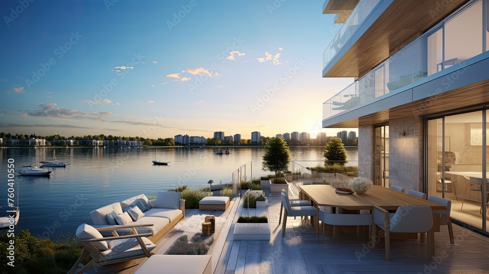 Fototapeta premium pool outdoor condominium building illustration garden courtyard, patio rooftop, grill lounge pool outdoor condominium building