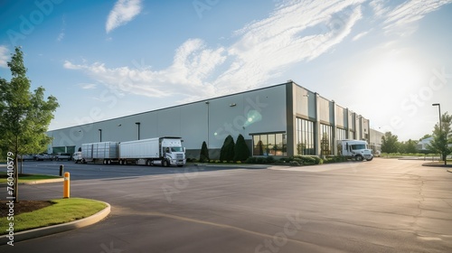 logistics commercial warehouse building illustration distribution facility, rent lease, construction real logistics commercial warehouse building