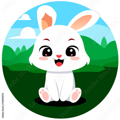 A cute bunny hops through a lush meadow, its ears twitching with joy.