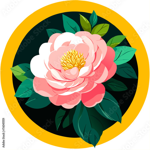 A delicate camellia flower blooms gracefully amidst the verdant foliage of nature.