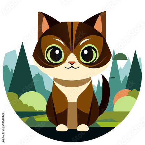 A cute cat frolics in a lush, green meadow, its playful antics captured against a backdrop of nature's beauty.