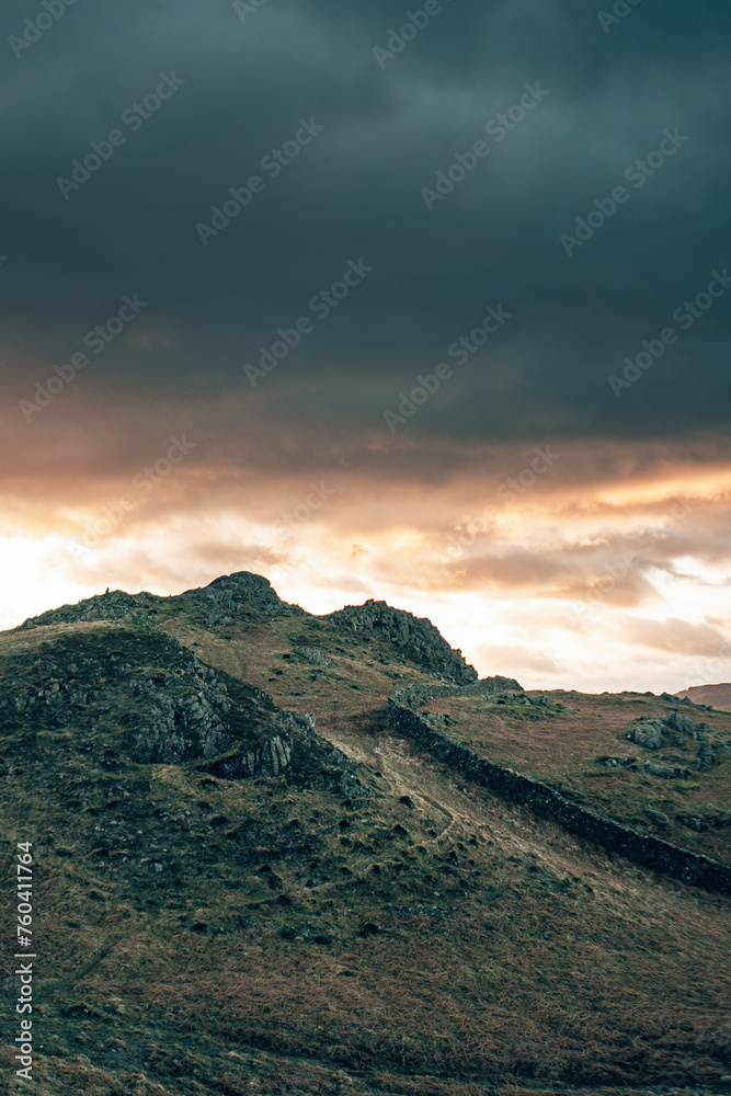 Scenic Lake District Sunrise: Golden Hour Mountain Views from Loughrigg Peak