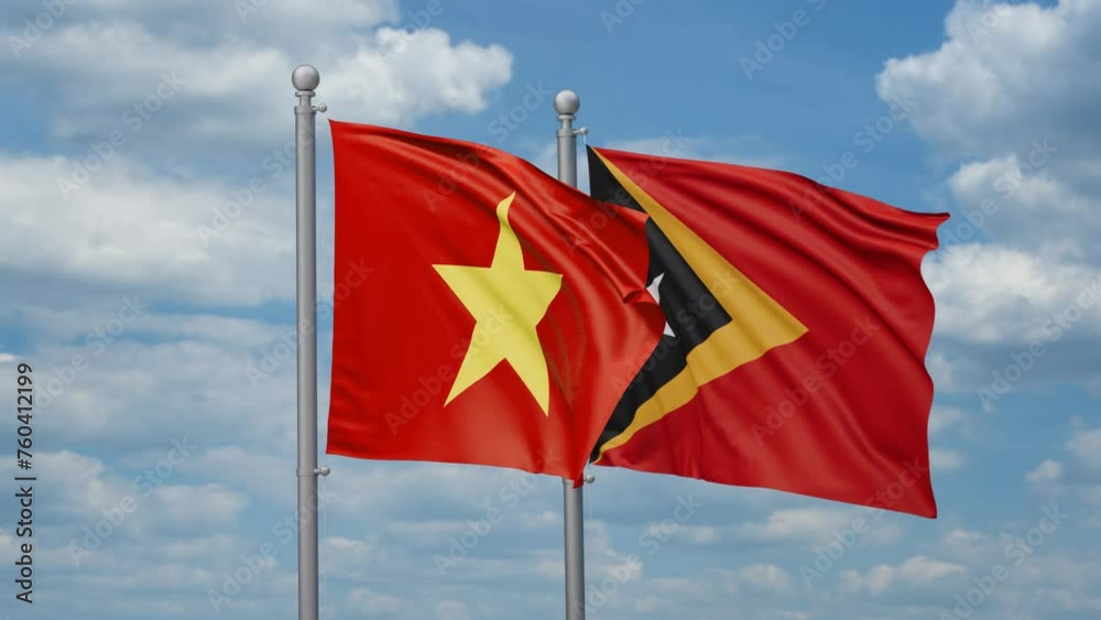 East Timor and Vietnam two flags waving together, looped video, two country cooperation concept East Timor and Vietnam two flags waving together, looped video, two country cooperation concept