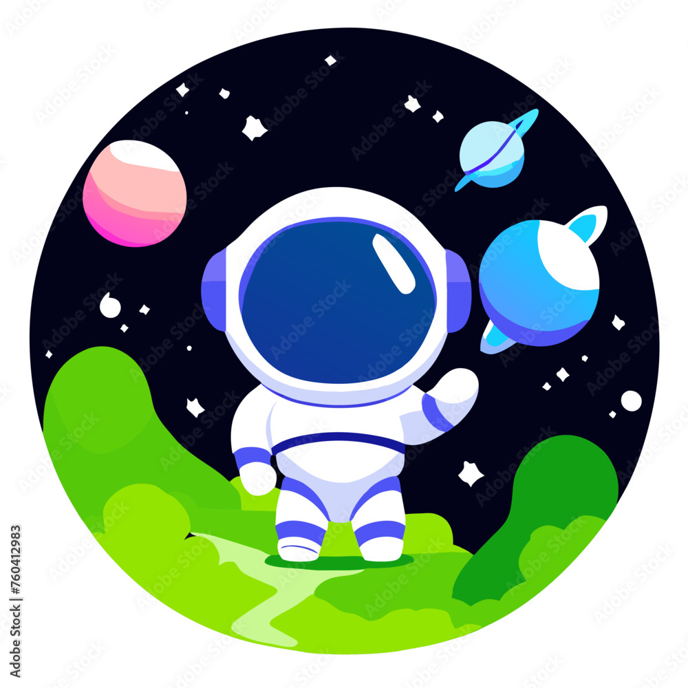Naklejka premium Astronauts explore the beauty of nature in their adorable spacesuits.