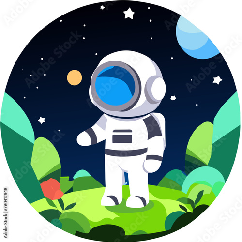 A cute astronaut explores the wonders of nature.