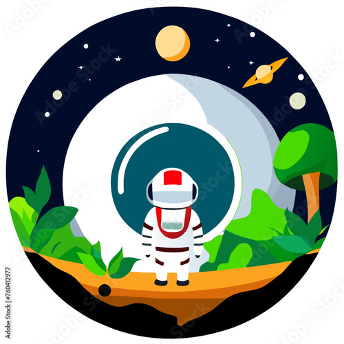 A cute astronaut is exploring the natural wonders of a lush forest.