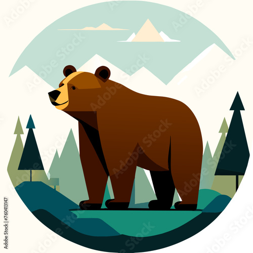 A cute little bear frolics in a lush green meadow, surrounded by wildflowers.