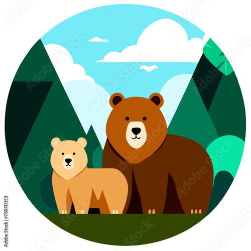 A cute bear frolics in the lush greenery of the forest