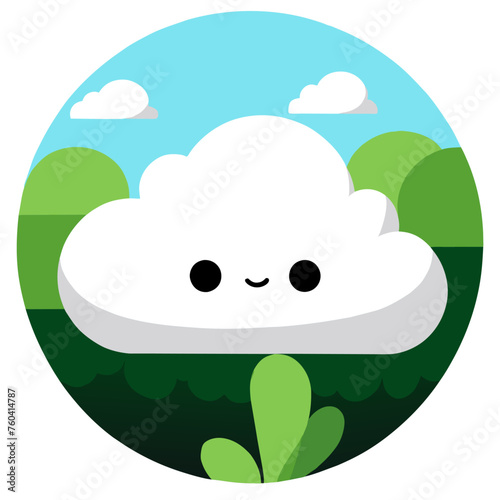 Fluffy white clouds drift lazily across the vast blue sky.