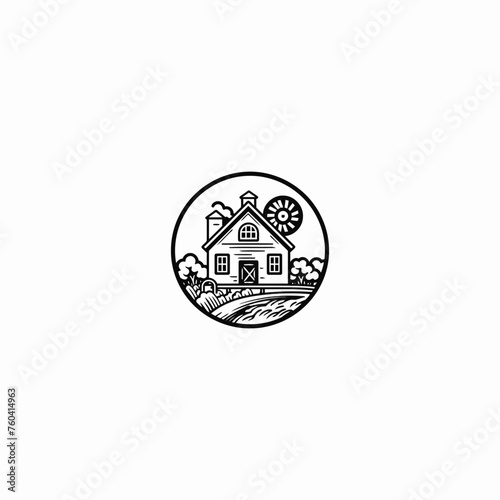 Farm house line art logo icon design