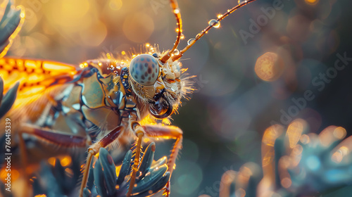 macro photo of grasshopper insects in the morning