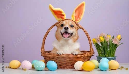 Portrait Happy Easter Pog Dog With Bunny Ears On W © Habiba