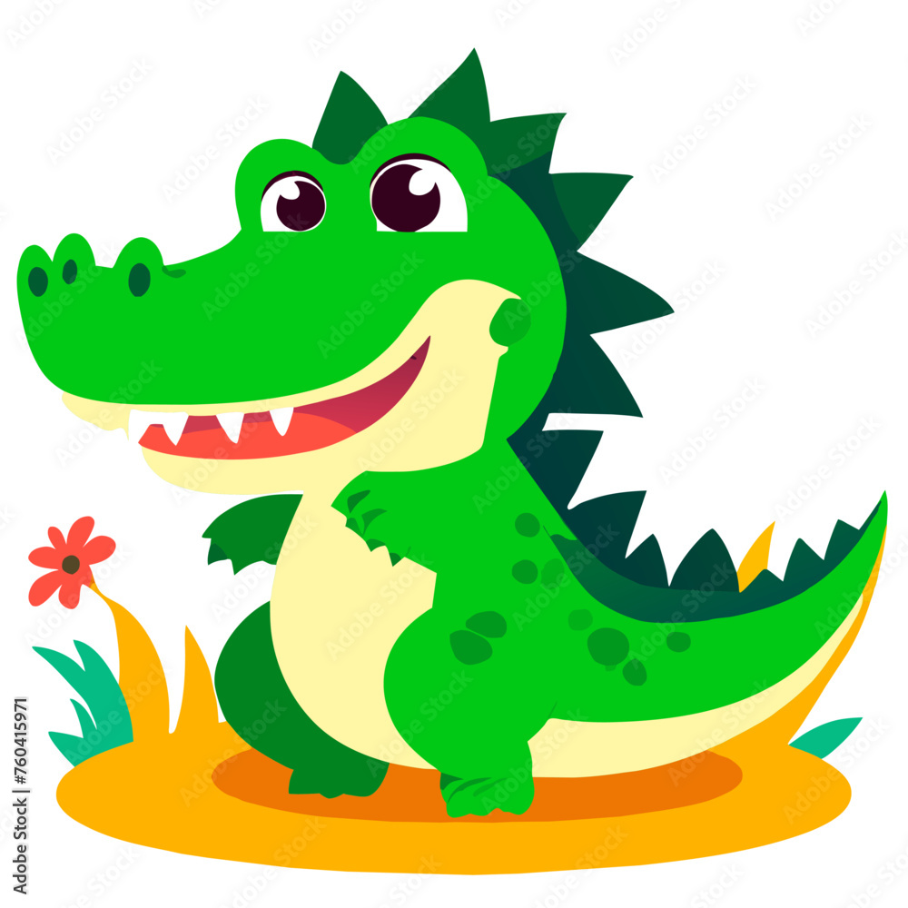 Obraz premium Baby crocodile basking in the sun with an adorable smile.