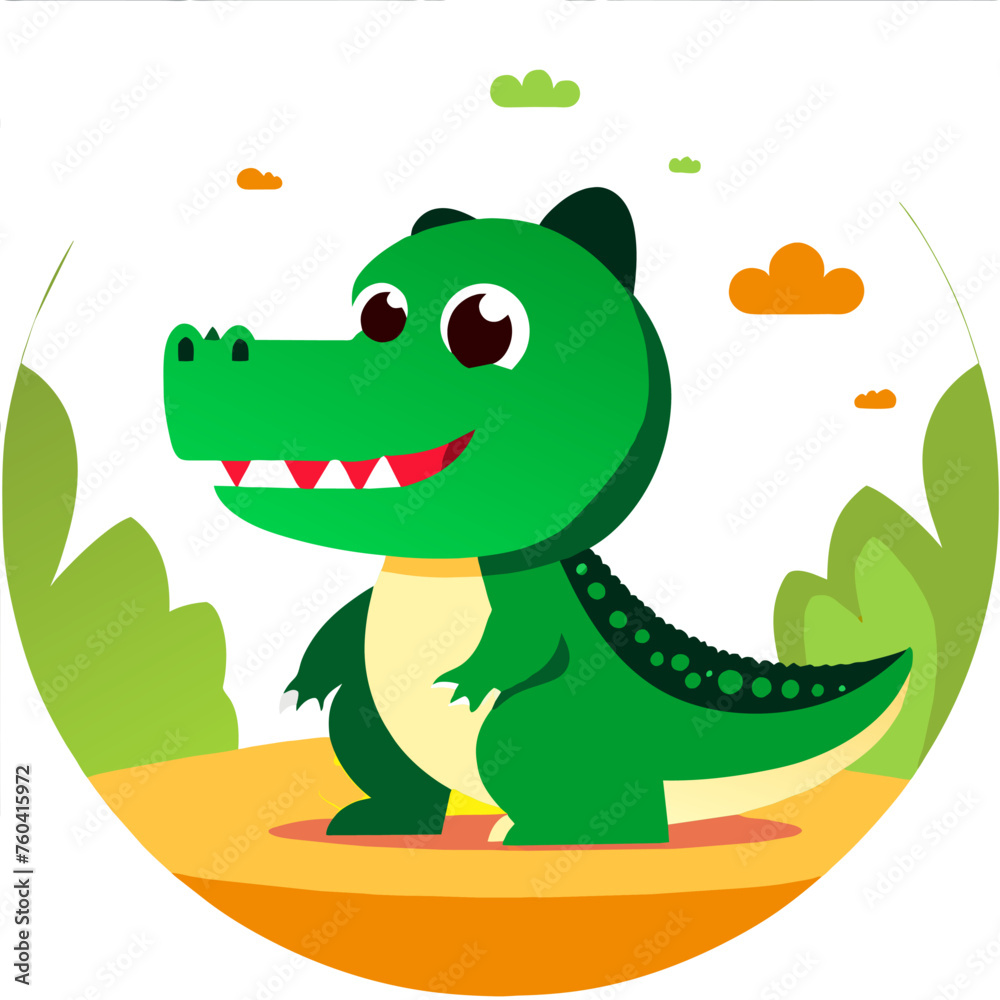 Naklejka premium A baby crocodile basks in the sun on a rock.