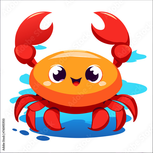 A cute crab scurries across the sandy shore, its tiny claws waving in the breeze.