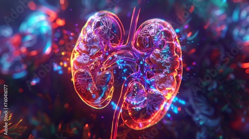 Vibrant 3D hologram of kidney anatomy for educational purposes
