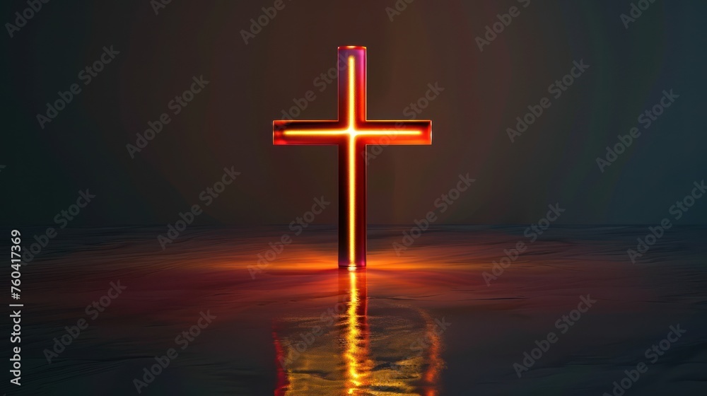 A cross glowing in color with a simple background,