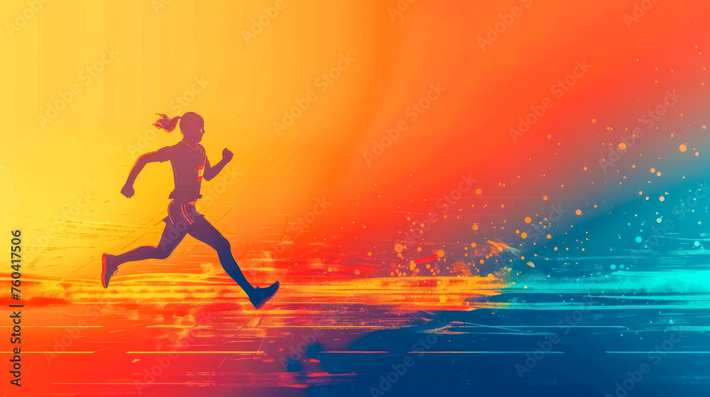 Dynamic runner in vibrant abstract setting