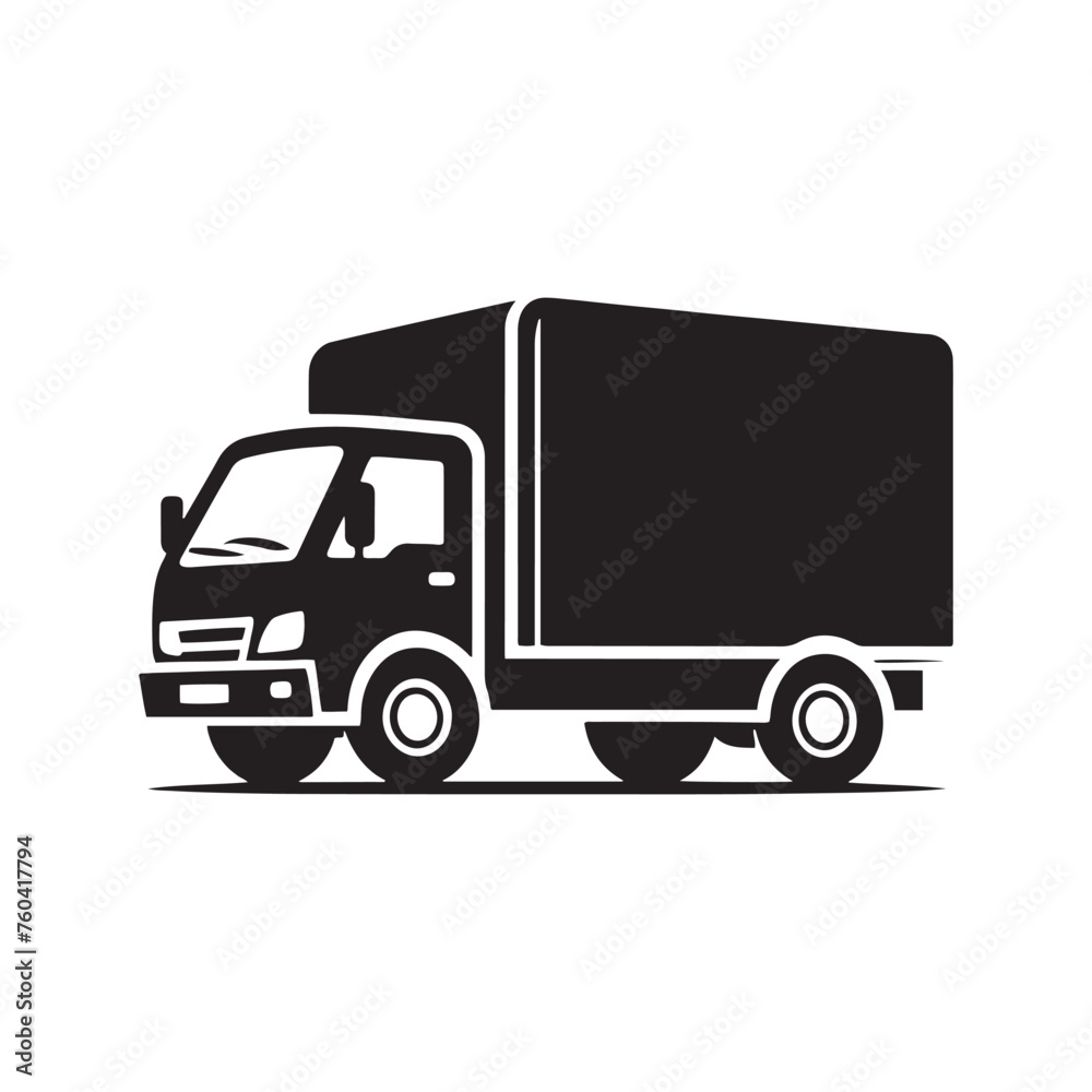 Swift Deliveries: Delivery Truck Silhouette Vector for Efficient Logistics and Transportation Designs. Black Delivery truck illustration, Transport Vector.