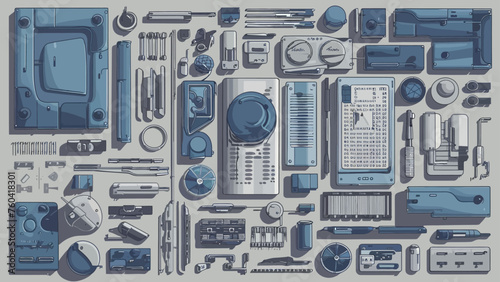 Flatlay knolling vector illustration 