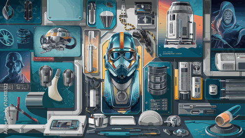Flatlay knolling vector illustration 