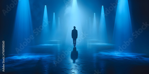 A person standing in a dark room with light coming from behind  Glowing Silhouette  Individual Positioned Against Backlight in Dim Room