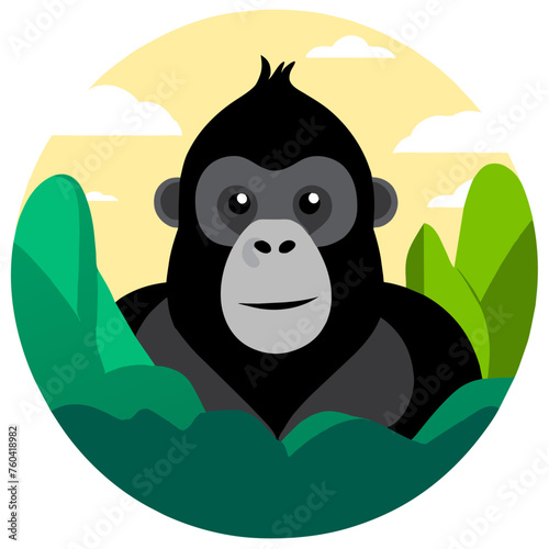 A cute gorilla frolics in its natural habitat, displaying its playful and gentle nature.