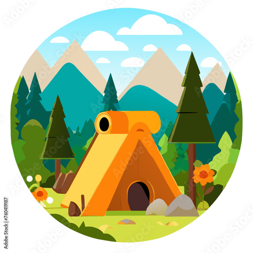 A hiker takes a leisurely stroll through a lush forest, surrounded by verdant trees and blooming wildflowers.