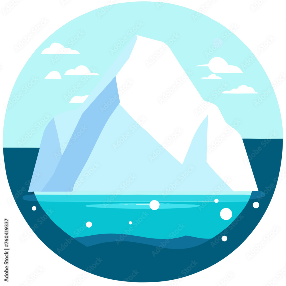 A cute, small iceberg floats serenely on the water.