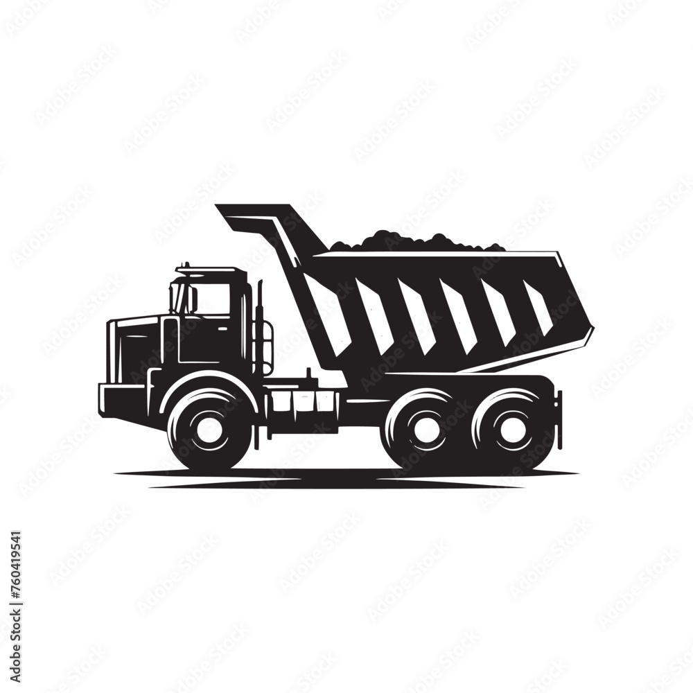 Naklejka premium Dump Truck Chronicles: Robust Silhouette Vector Set for Construction Sites and Heavy-duty Projects. Dump Truck Illustration, Dump Truck Vector.