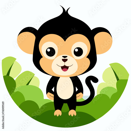 A cute monkey swings playfully through the verdant branches of a tropical rainforest.