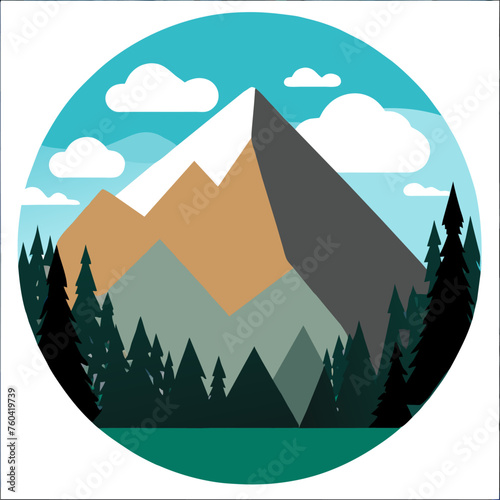The majestic mountain stands tall amidst a verdant landscape, its snow-capped peak reaching towards the heavens.