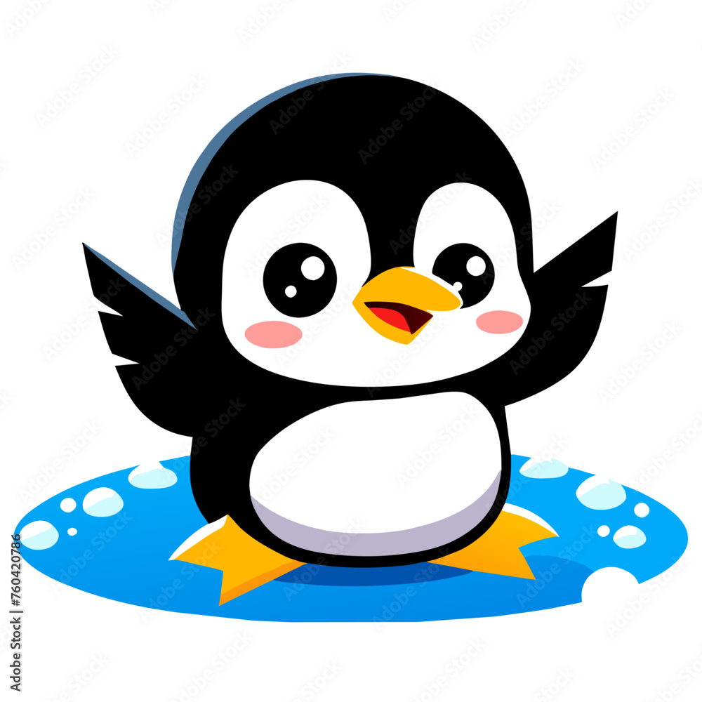 Fototapeta premium A cute penguin waddles through the icy landscape.