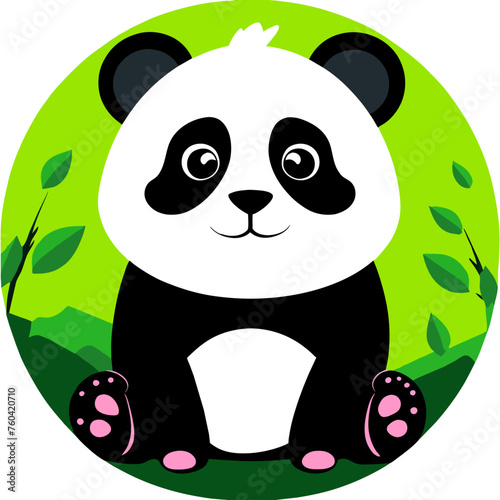 A cute panda bear cuddles up in a bamboo forest, its playful nature evident in its perky ears and curious gaze.