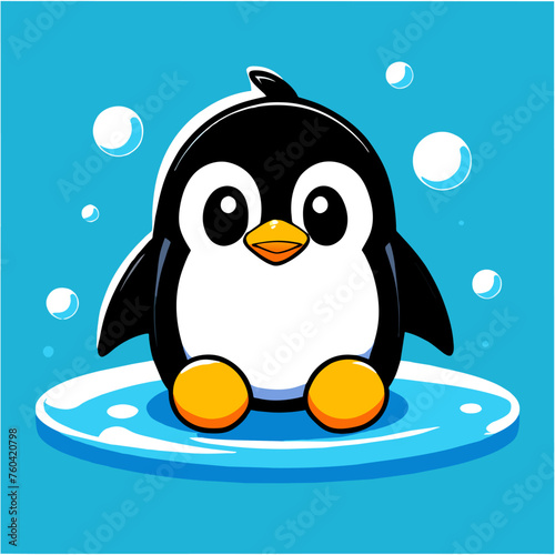 A cute penguin stands amidst the ice, its black and white feathers contrasting with the pristine surroundings.