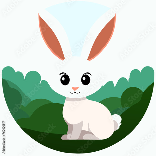 A cute rabbit peeks out from its hiding place among the wildflowers.