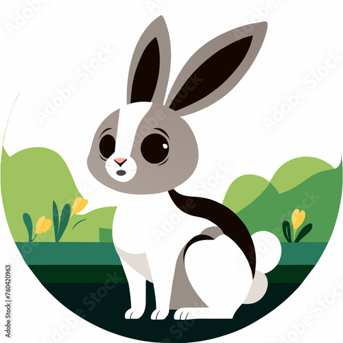Cute rabbits frolic in a lush green meadow.
