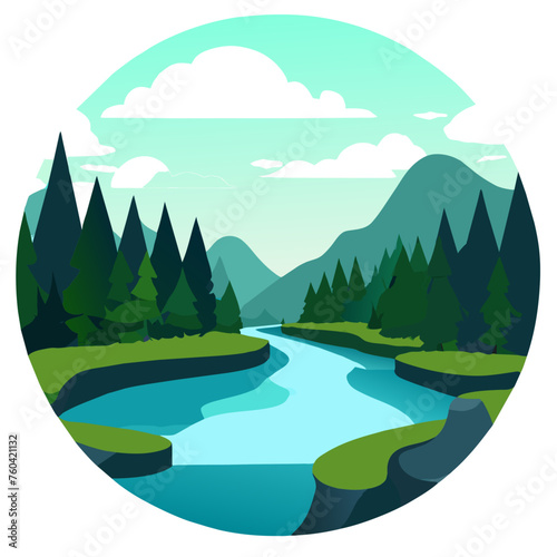 A tranquil river meanders through a lush natural setting.