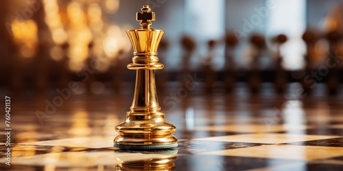 Golden Chess Queen Shines Blurred Board